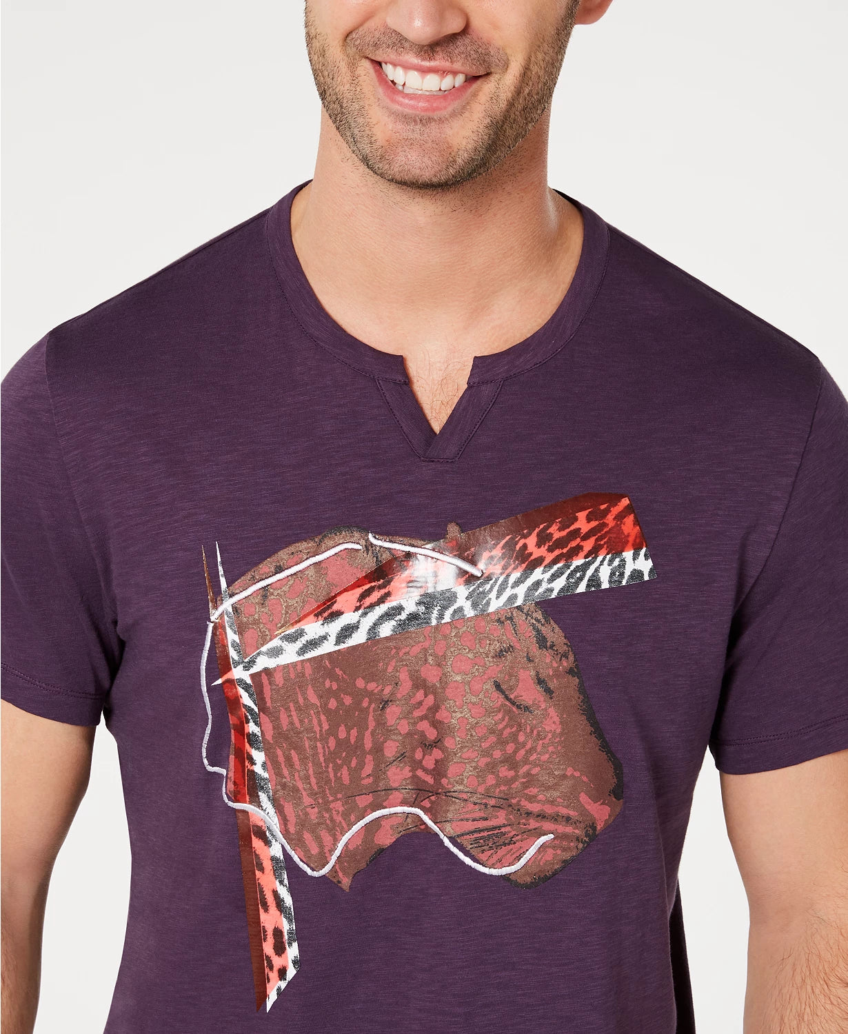 Camiseta masculina com estampa de leopardo abstrato da INC International Concepts, roxa, tamanho XXX-G