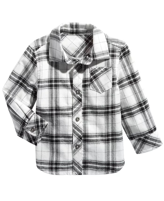 Camisa xadrez de algodão para bebês meninos First Impressions, branca, tamanho 18 meses