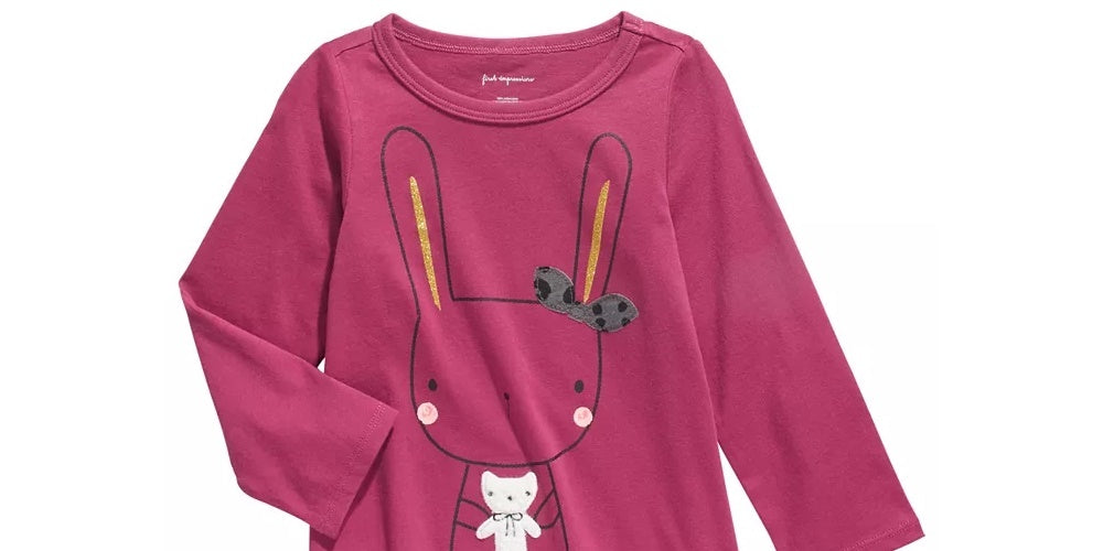 Camiseta infantil First Impressions Cotton Bunny &amp; Bear para meninas, roxa, tamanho 4T