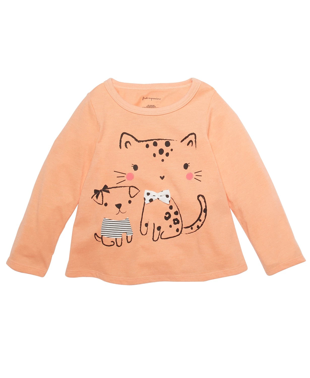 Camiseta infantil First Impressions Baby Girls Dog &amp; Cat Laranja Tamanho 12 MOS