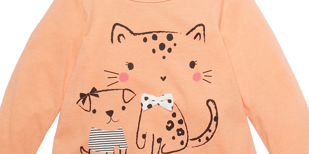 Camiseta infantil First Impressions Baby Girls Dog &amp; Cat Laranja Tamanho 12 MOS