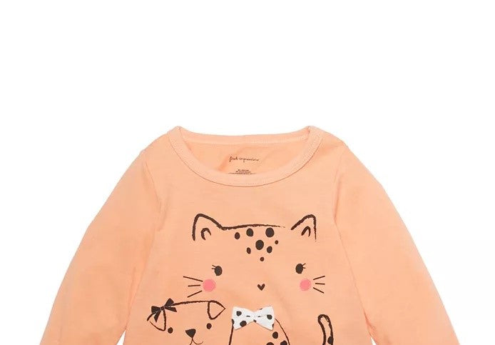 Camiseta infantil First Impressions para meninas, cachorro e gato, laranja, tamanho 3-6 meses