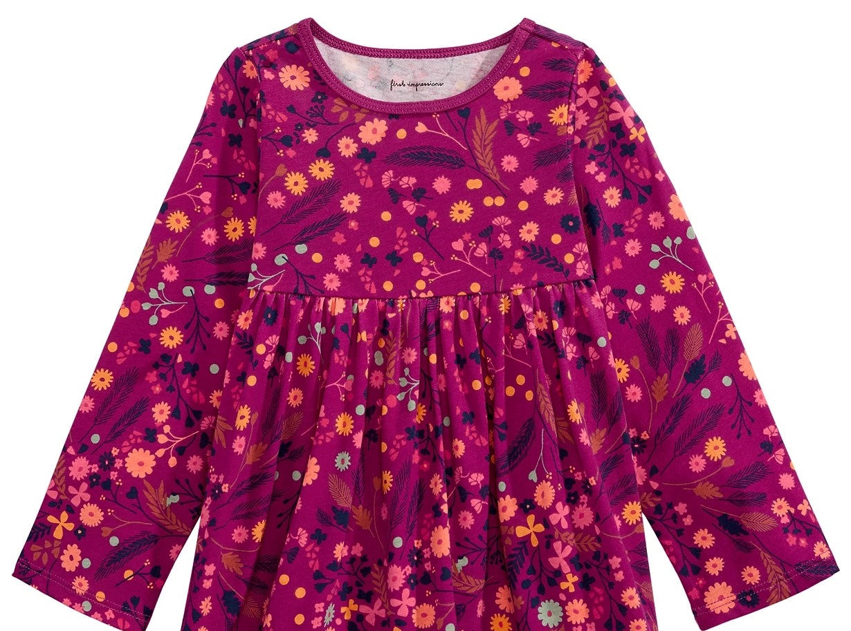 Túnica de algodão com estampa floral First Impressions Baby Girls, roxa, tamanho 12 meses