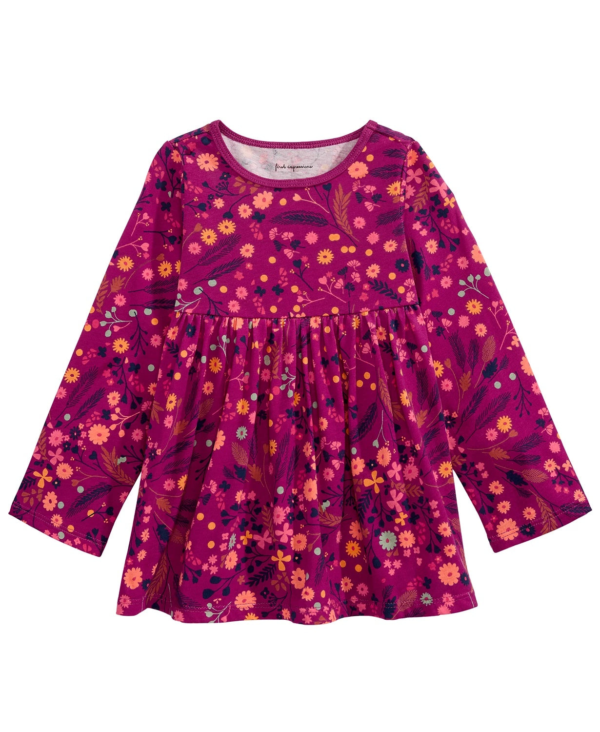 Túnica de algodão com estampa floral First Impressions Baby Girls, roxa, tamanho 18 meses