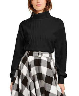 Blusa de gola alta aconchegante feminina Bar III, preta, tamanho médio