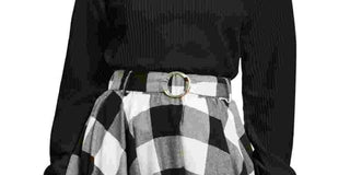 Blusa feminina Bar III de veludo cotelê com manga comprida e gola alta, preta, tamanho pequeno