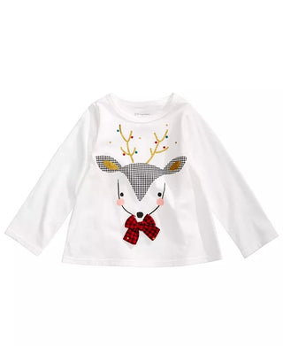 Camiseta com apliques de rena para bebê First Impressions, branca, tamanho 6 a 9 meses