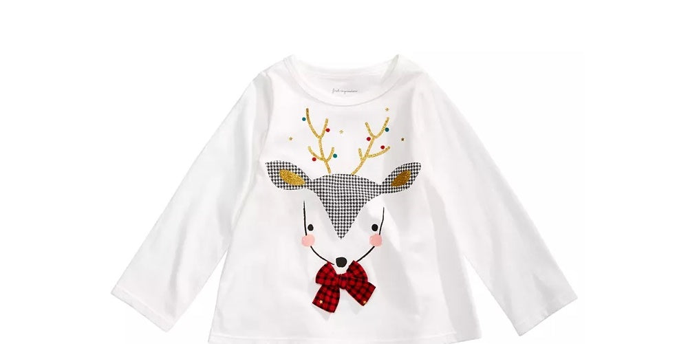 Camiseta com apliques de rena para bebê First Impressions, branca, tamanho 6 a 9 meses