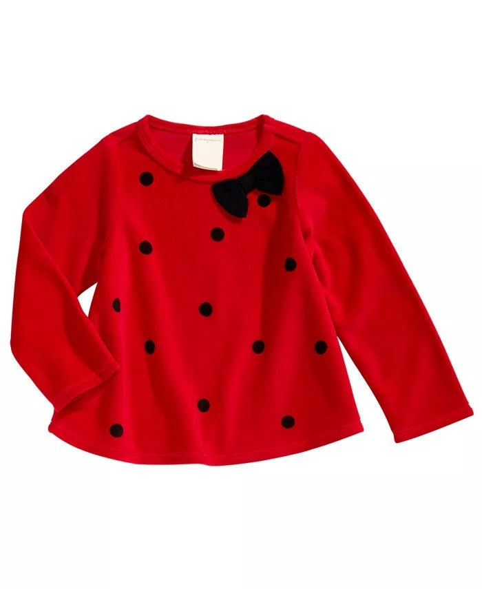 Blusa de veludo com estampa de bolinhas First Impressions para bebê menina, tamanho vermelho, 3 a 6 meses