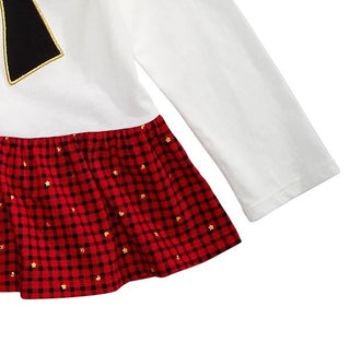 Camiseta Peplum com Laço Xadrez para Bebê Menina First Impressions, Branca, Tamanho 24 Meses