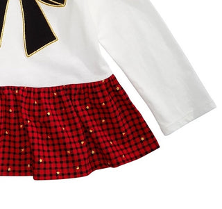 Camiseta Peplum com Laço Xadrez para Bebê Menina First Impressions, Branca, Tamanho 6-9 Meses