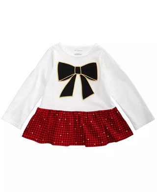 Blusa Peplum Xadrez de Algodão para Meninas First Impressions, Branca, Tamanho 2T