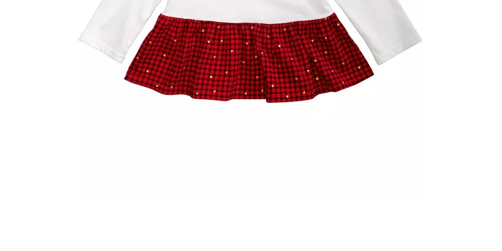 Blusa Peplum Xadrez de Algodão para Meninas First Impressions, Branca, Tamanho 2T