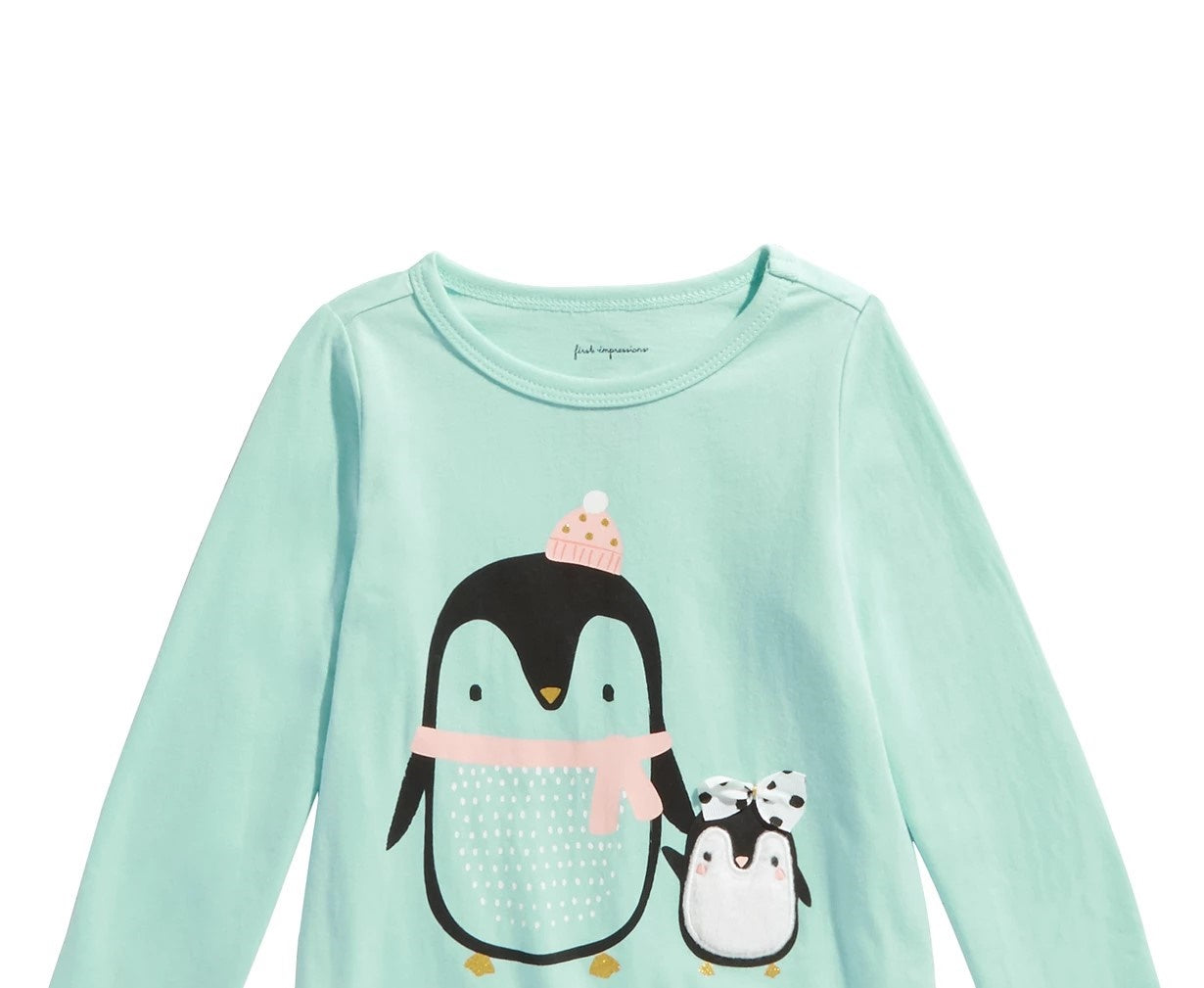 Camiseta infantil First Impressions para bebês meninas, tamanho 24 meses, verde, pinguim