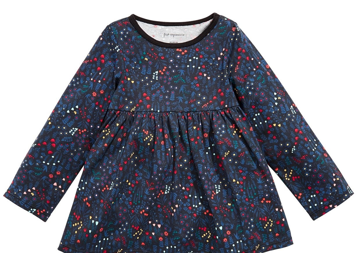 Primeiras impressões para crianças pequenas meninas algodão folclórico estampado túnica top preto tamanho 3T