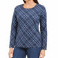 Karen Scott Top feminino xadrez Holly com detalhes em azul marinho, tamanho extragrande