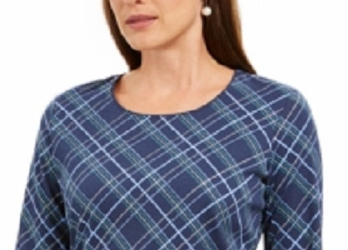 Karen Scott Top feminino xadrez Holly com detalhes em azul marinho, tamanho extragrande