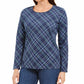 Karen Scott Blusa feminina Holly Plaid com detalhes em azul marinho, tamanho XS