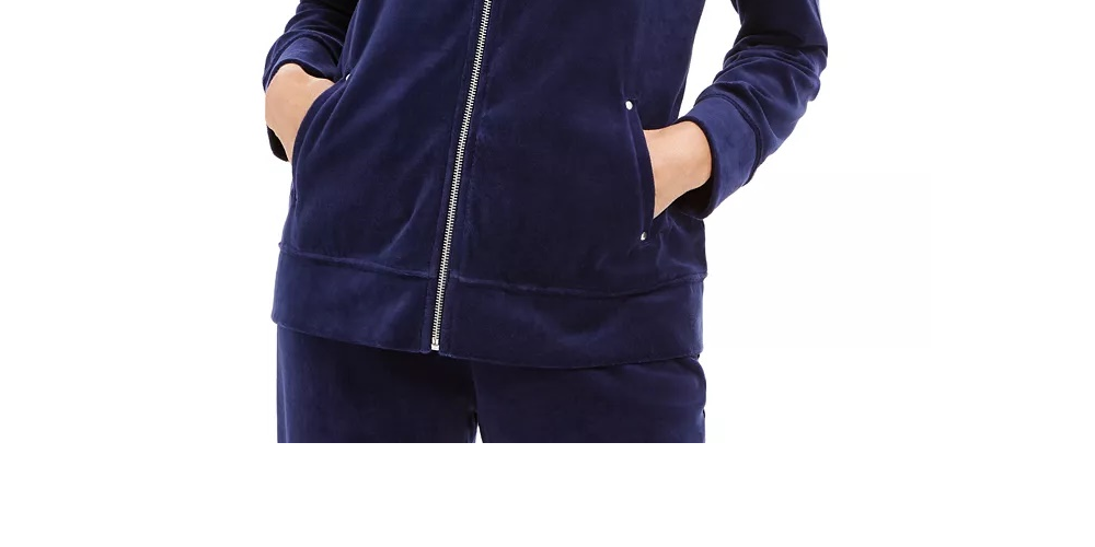 Jaqueta esportiva feminina Karen Scott com zíper e veludo, preta, tamanho pequeno