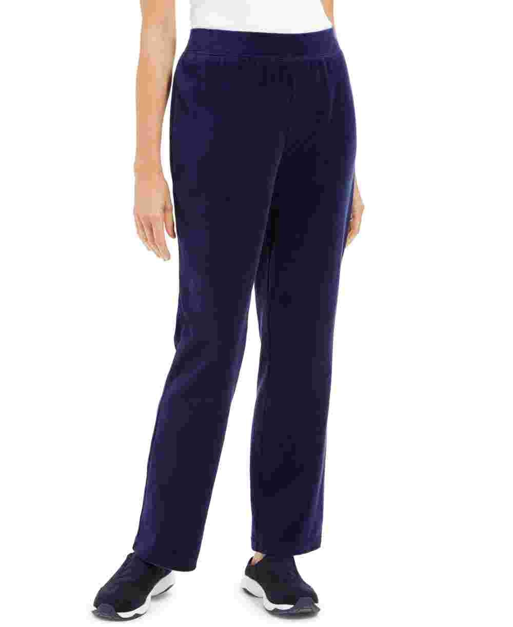Calça esportiva feminina Karen Scott de veludo azul marinho, tamanho pequeno