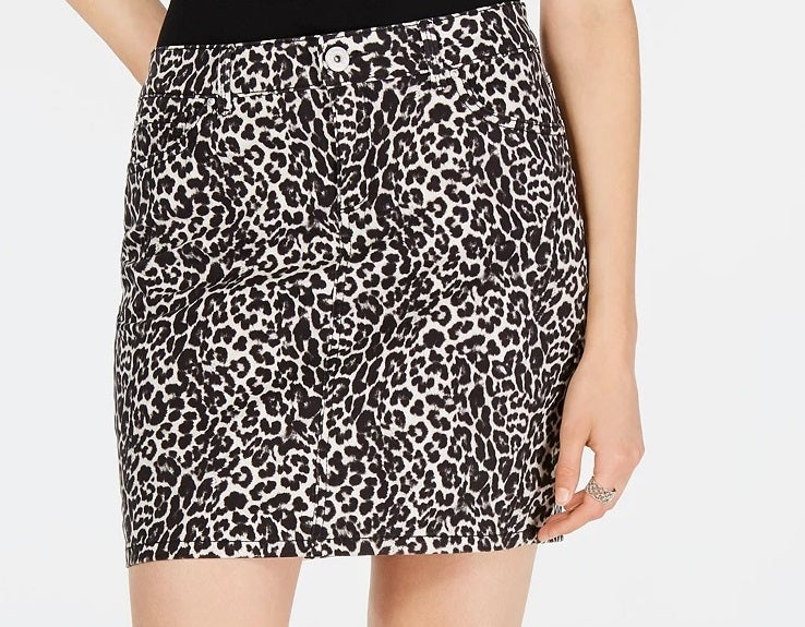 Minissaia jeans feminina com estampa de leopardo da INC International Concepts, bege, tamanho 14
