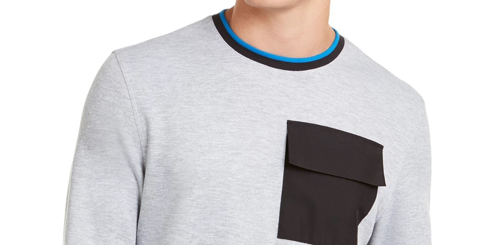 Moletom masculino Alfani com bolso utilitário e gola redonda, cinza escuro, tamanho médio