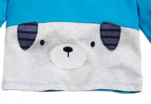 Camiseta infantil First Impressions Baby Boy de algodão com blocos de cores e estampa de filhotes, azul, tamanho 12 meses