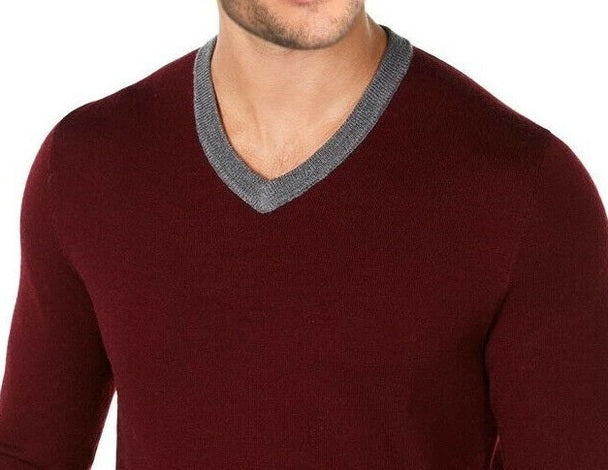 Suéter masculino Tasso Elba de lã merino mesclada com decote em V e espinha de peixe, tamanho XXX-G