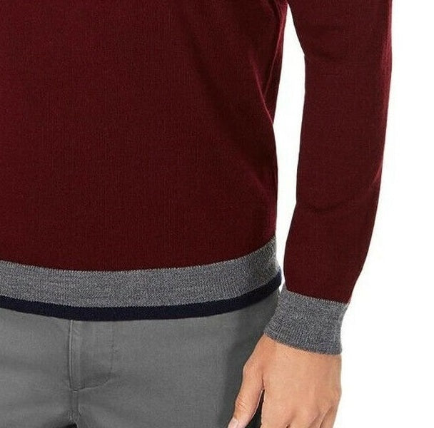 Suéter masculino Tasso Elba de lã merino mesclada com decote em V e espinha de peixe, tamanho XXX-G