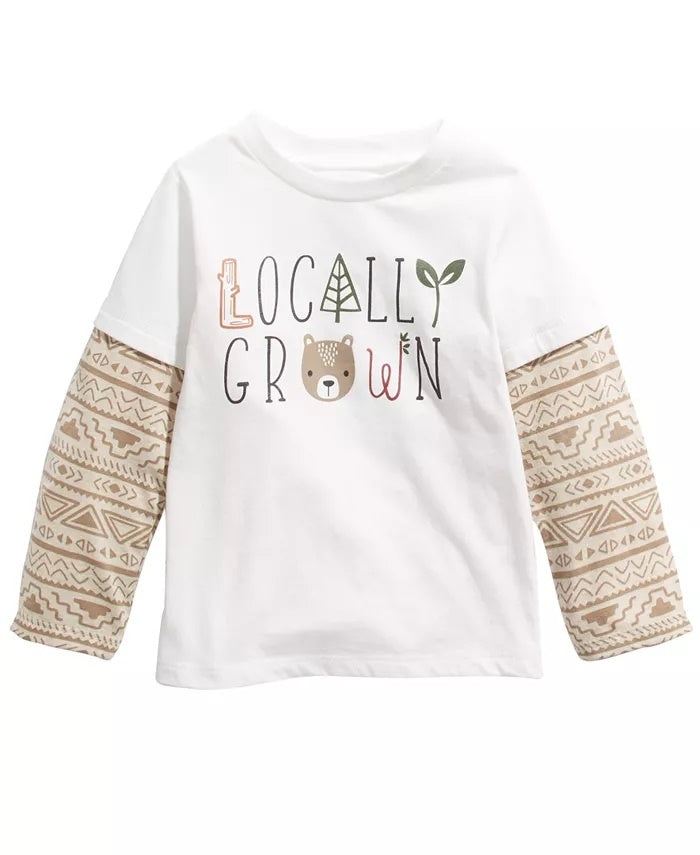 Camiseta infantil First Impressions Baby Boys, em algodão, com estampa de camadas e cultivo local, branca, tamanho 12M