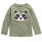 Camiseta de algodão manga comprida com estampa de guaxinim First Impressions para meninos, tamanho verde, 3 a 6 meses