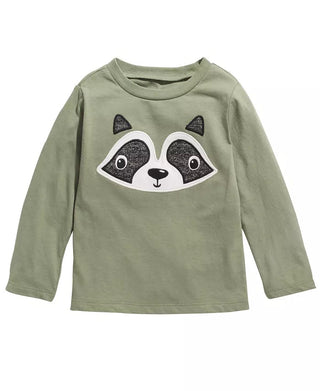 Camiseta de algodão manga comprida com estampa de guaxinim First Impressions para meninos, tamanho verde, 3 a 6 meses