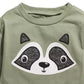 Camiseta de algodão manga comprida com estampa de guaxinim First Impressions para meninos, tamanho verde, 3 a 6 meses