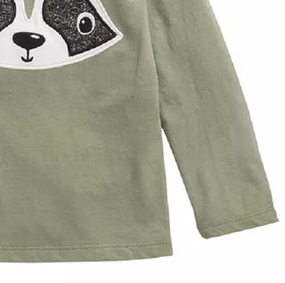 Camiseta de algodão manga comprida com estampa de guaxinim First Impressions para meninos, tamanho verde, 3 a 6 meses