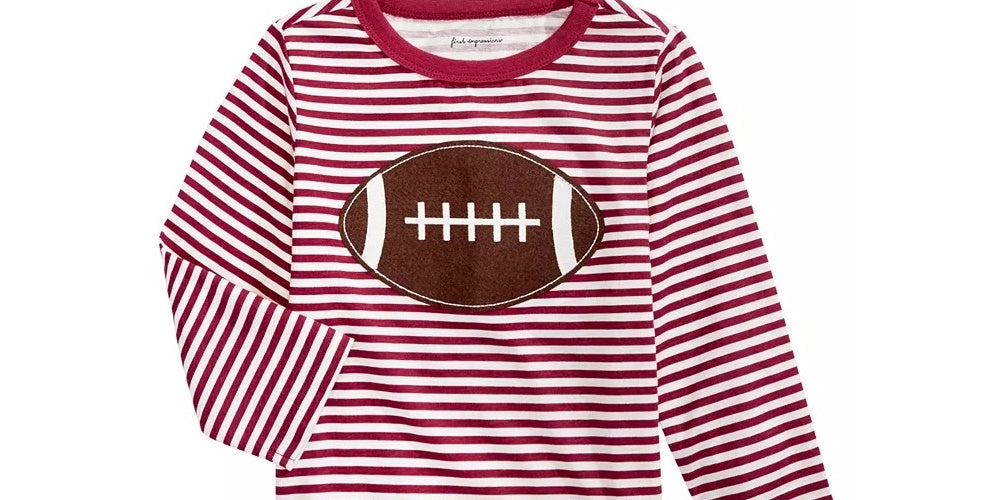Camiseta de futebol listrada de algodão para meninos First Impressions, vermelha, tamanho 18 meses