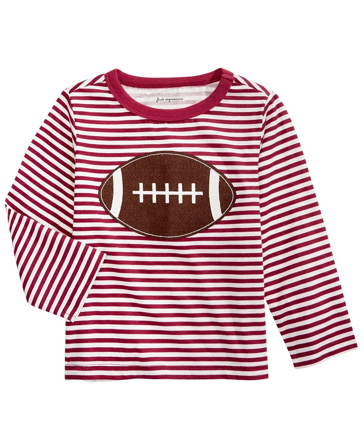Camiseta de futebol listrada de algodão para meninos First Impressions, vermelha, tamanho 24 meses