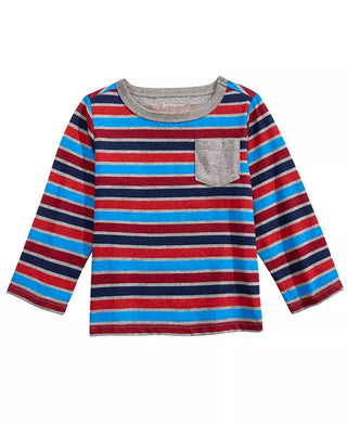 Camiseta listrada de manga comprida First Impressions para bebê menino, cinza, tamanho 3 a 6 meses