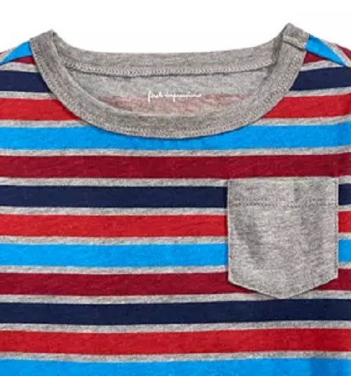 Camiseta listrada de manga comprida First Impressions para bebê menino, cinza, tamanho 3 a 6 meses