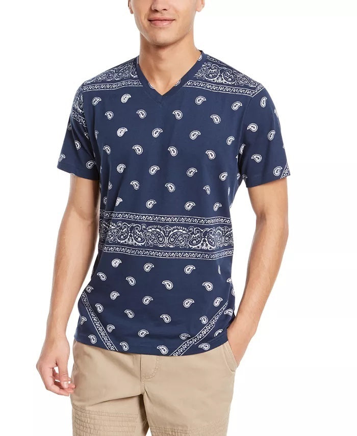 Camiseta masculina American Rag Blocked Bandana, tamanho médio, azul marinho