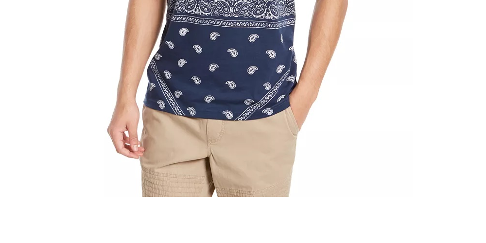 Camiseta masculina American Rag Blocked Bandana, tamanho médio, azul marinho