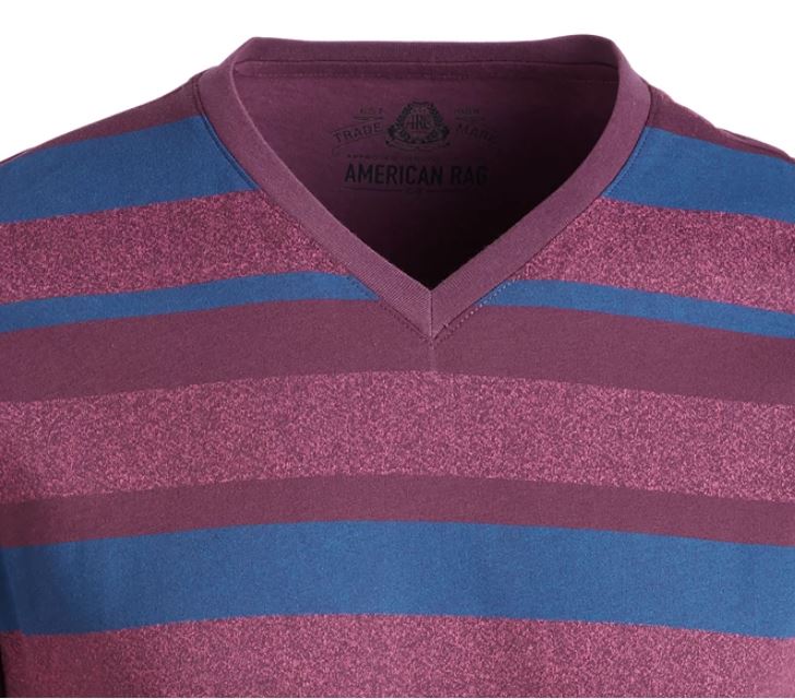 Camiseta listrada masculina American Rag com decote em V, vermelha, tamanho grande