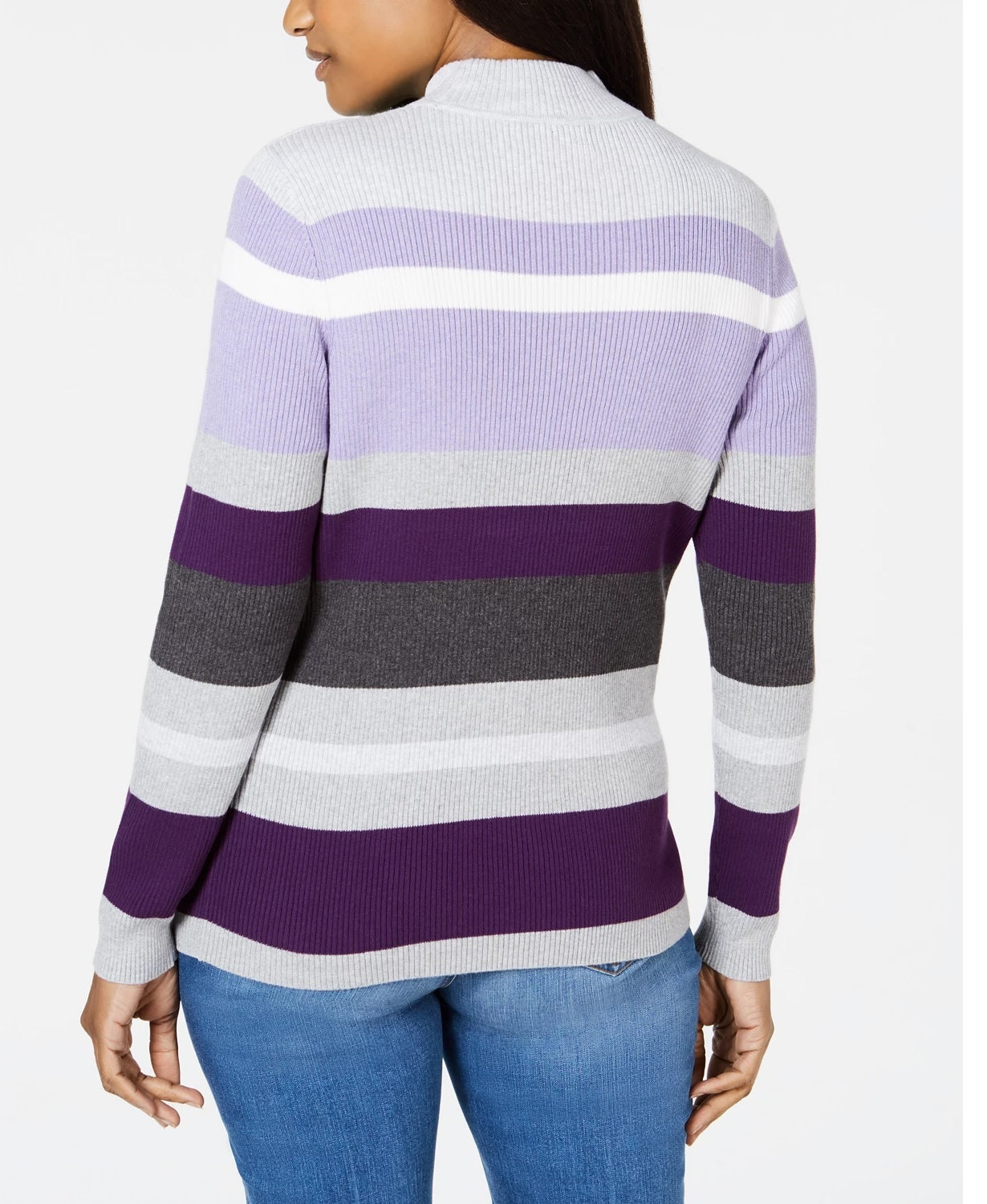 Karen Scott Suéter Feminino Listrado de Algodão com Gola Falsa Roxo Tamanho Médio