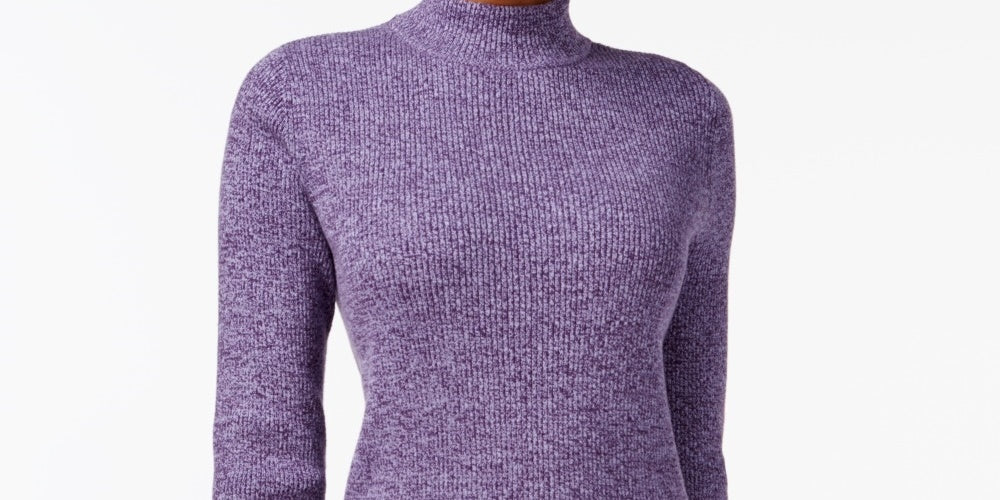 Karen Scott Suéter Feminino de Algodão com Gola Falsa Roxo Tamanho Grande