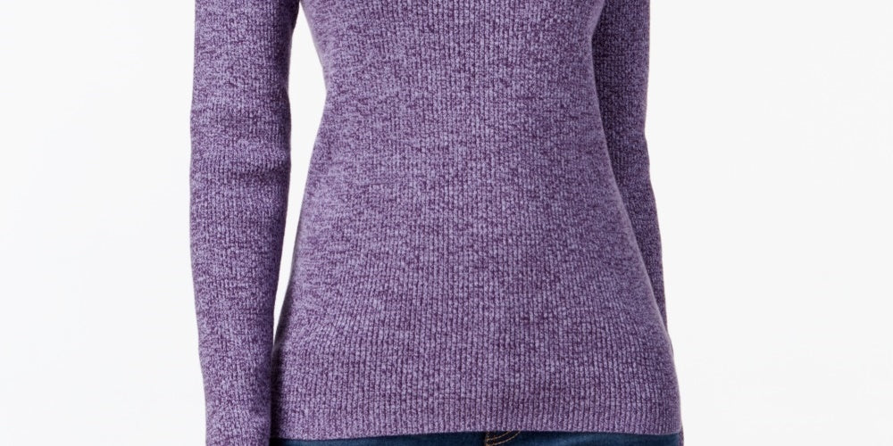 Karen Scott Suéter Feminino de Algodão com Gola Falsa Roxo Tamanho Grande