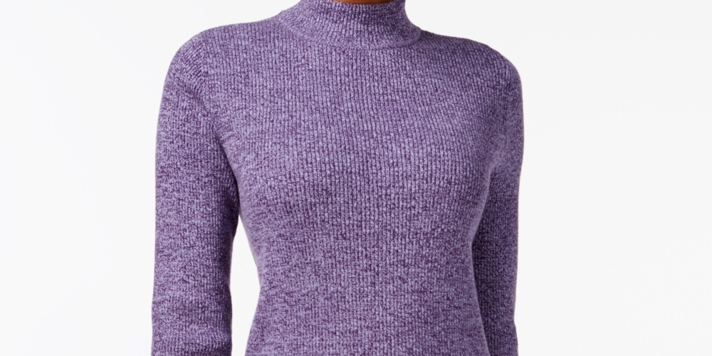 Karen Scott Feminino Malha Canelada Algodão Gola Alta Roxo Tamanho Pequeno