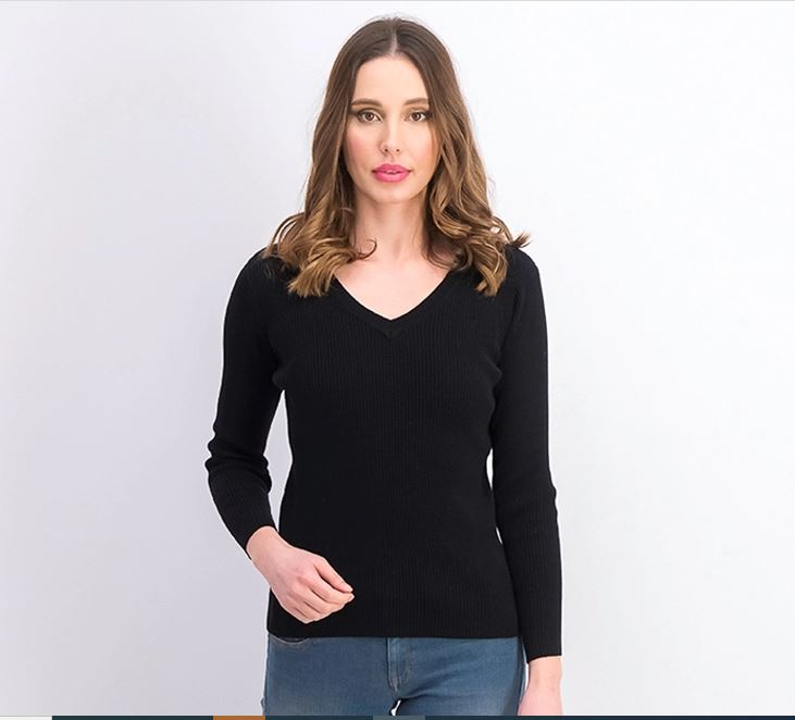Karen Scott Suéter Feminino de Algodão com Malha Canelada Preto Tamanho Pequeno Médio