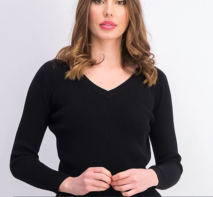 Karen Scott Suéter Feminino de Algodão com Malha Canelada Preto Tamanho Pequeno Médio