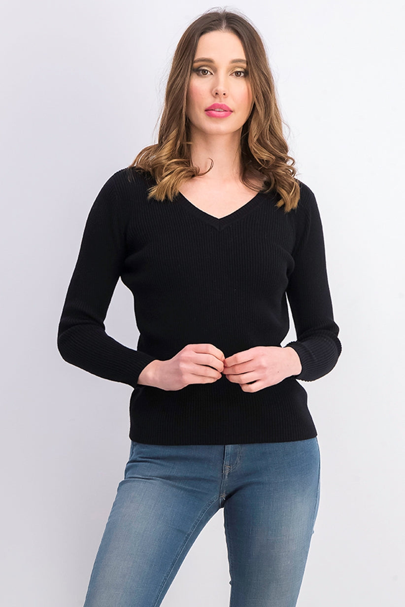 Karen Scott Suéter Feminino de Algodão com Malha Canelada Preto Tamanho Pequeno