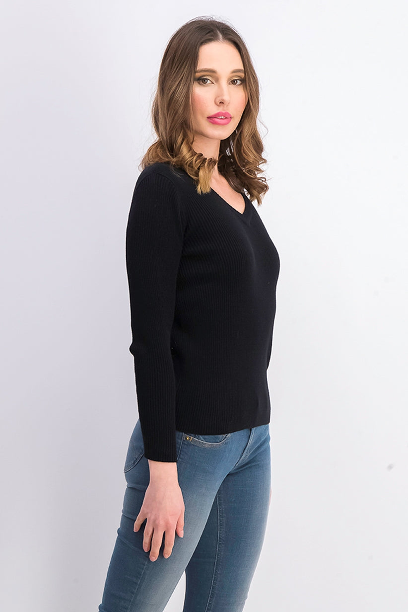 Karen Scott Suéter Feminino de Algodão com Malha Canelada Preto Tamanho Pequeno