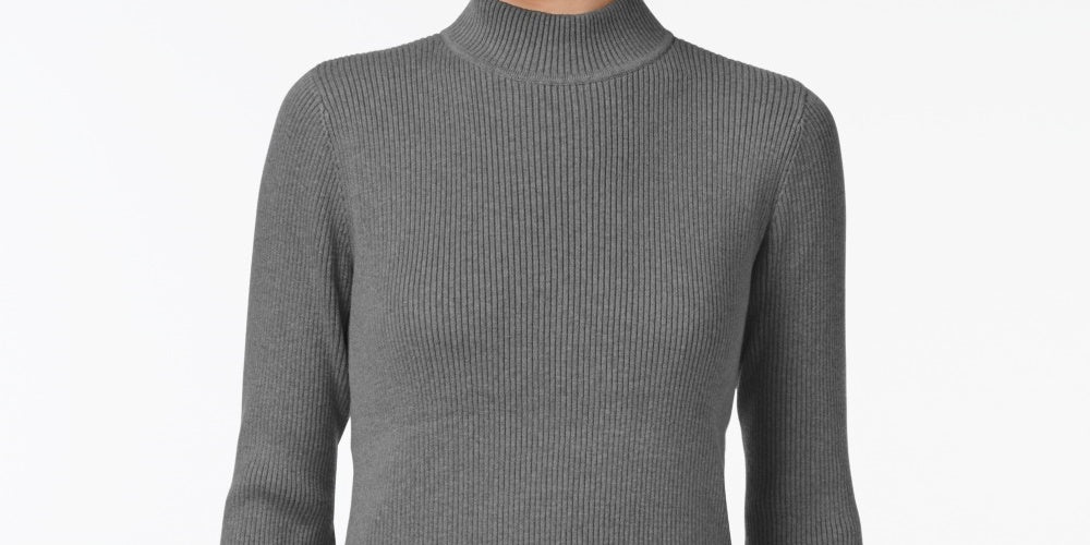 Karen Scott Blusa feminina de gola alta canelada em algodão, cor carvão, tamanho extrapequeno